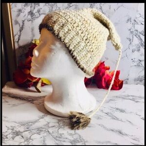 Vintage Handmade Oatmeal Knit Long Tassel Beanie